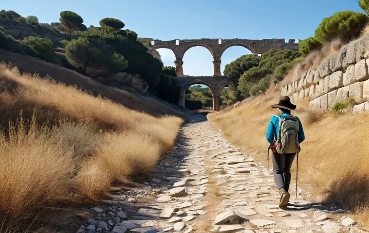 전문가가 추천하는 역사적 도보 루트 트레킹 - **Prompt: "Sunrise on the Camino de Santiago"**
    A group of diverse hikers, approximately five in...
